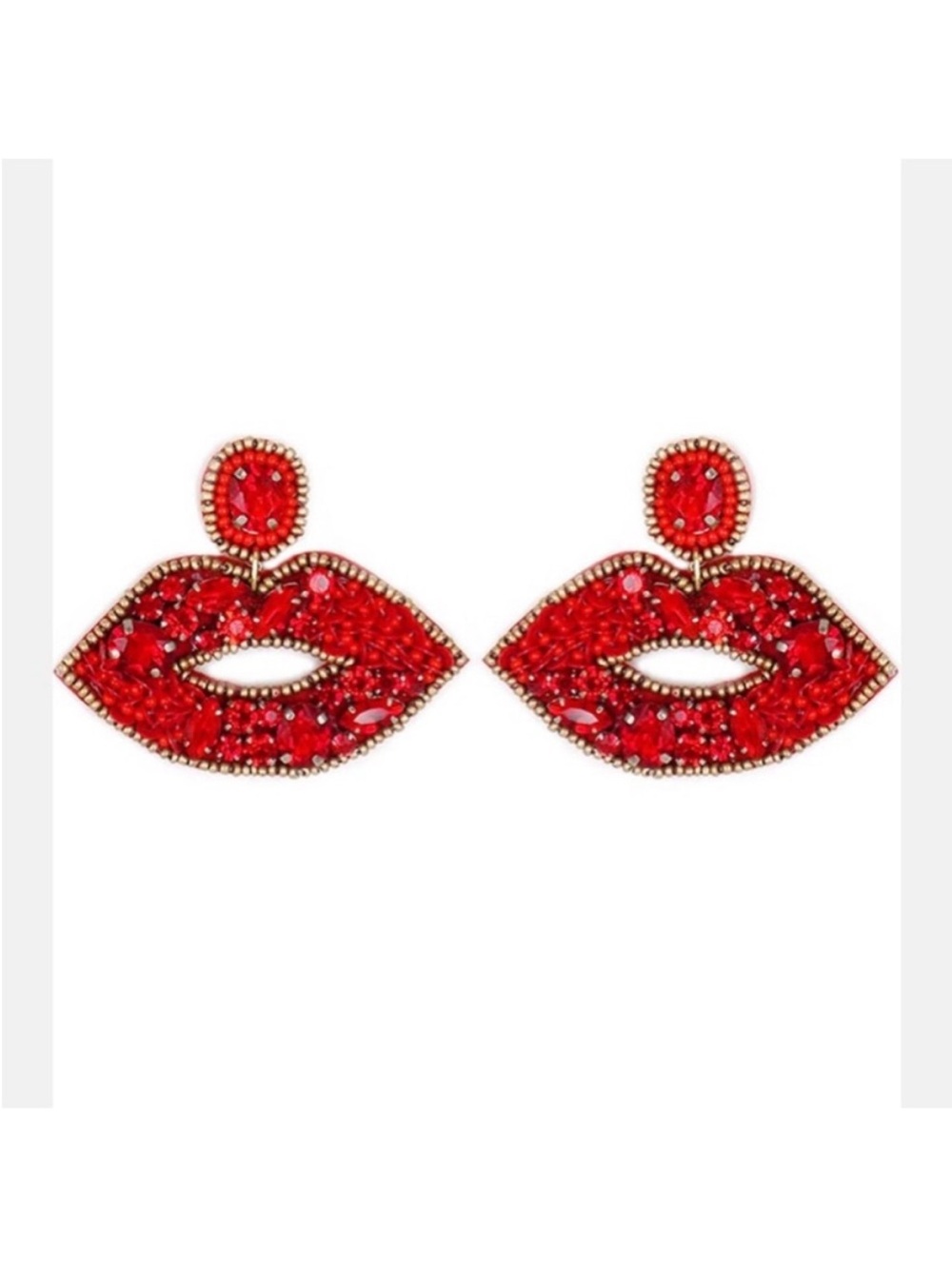 CLOSET CLEAR OUT! Red Beaded Rhinestone Lip Earrings – Statement Glam Style NWT
